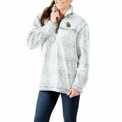Promo ✨ Unbranded 👩 Women's Gray Kansas Jayhawks Sherpa Super Soft Quarter-Zip Pullover Jacket 😍