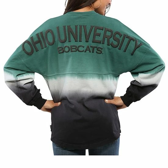 Promo ❤️ Unbranded 👩 Women's Green Ohio Bobcats Ombre Long Sleeve Dip-Dyed Spirit Jersey 🤩