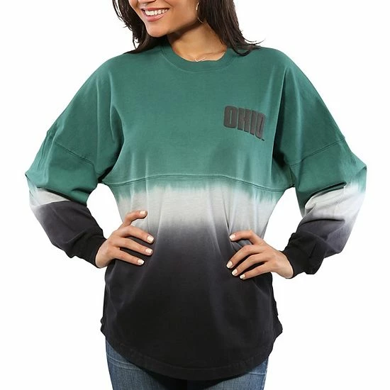 Promo ❤️ Unbranded 👩 Women's Green Ohio Bobcats Ombre Long Sleeve Dip-Dyed Spirit Jersey 🤩 - Image 3