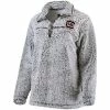 Deals 🤩 Unbranded 👩 Women's Gray South Carolina Gamecocks Sherpa Super Soft Quarter Zip Pullover Jacket 🔔