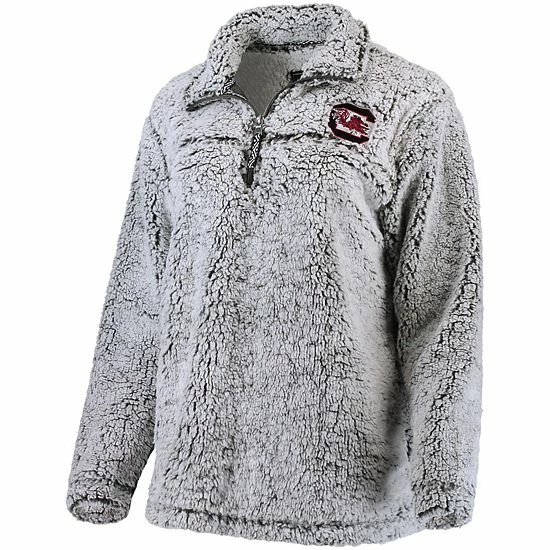 Deals 🤩 Unbranded 👩 Women's Gray South Carolina Gamecocks Sherpa Super Soft Quarter Zip Pullover Jacket 🔔