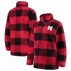 Budget 😍 Unbranded 👩 Women's Scarlet/Black Nebraska Huskers Plaid Sherpa Quarter-Zip Pullover Jacket 😉