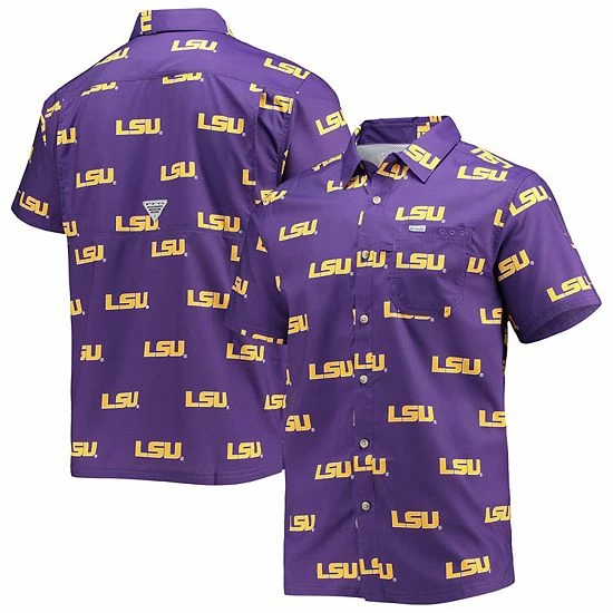 Best Sale 👍 Unbranded Men's Columbia Purple LSU Tigers Super Slack Tide Omni-Shade Button-Up 👕 Shirt 🎁 - Image 2