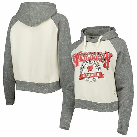 Coupon 🛒 Unbranded 👩 Women's Pressbox Cream/Heather Gray Wisconsin Badgers Cody Tri-Bend Raglan Pullover Hoodie 🤩
