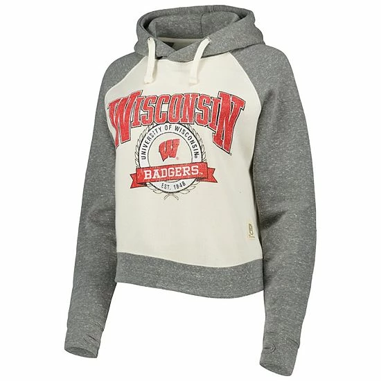 Coupon 🛒 Unbranded 👩 Women's Pressbox Cream/Heather Gray Wisconsin Badgers Cody Tri-Bend Raglan Pullover Hoodie 🤩 - Image 3
