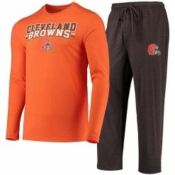 Best Pirce 🎁 Unbranded Men's Concepts Sport Brown/Orange Cleveland Browns Meter Long Sleeve T-Shirt & Pants Sleep Set 🎁