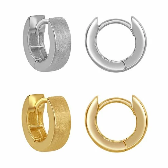 Deals ⌛ Unbranded 2-Pair Sterling Silver Brushed Huggie Hoop Earring Set ❤️