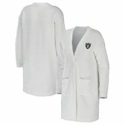 Hot Sale ✨ Unbranded 👩 Women's WEAR By Erin Andrews Cream Las Vegas Raiders Cozy Lounge Cardigan Sweater 🎉