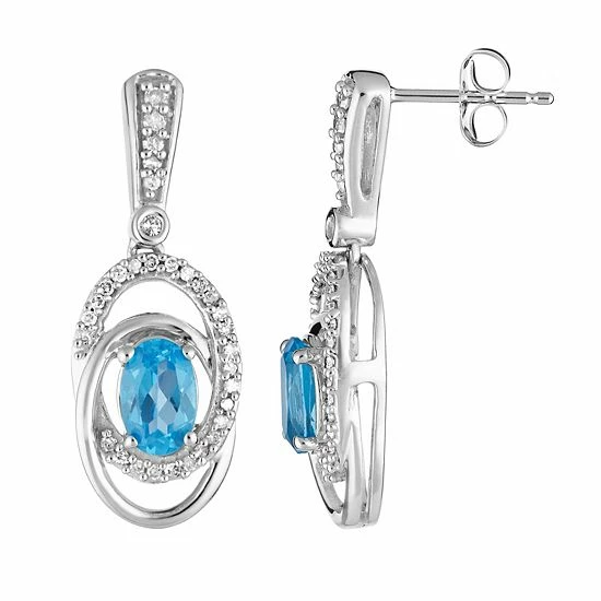 Deals ๐ Unbranded 10k White Gold Swiss Blue Topaz & 1/5 Carat T.W. Diamond Interlocking Hoop Drop Earrings ๐