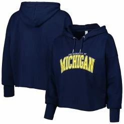 Wholesale ✔️ Unbranded 👩 Women's ZooZatz Navy Michigan Wolverines Core University Cropped French Terry Pullover Hoodie ❤️