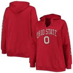 Outlet ✔️ Unbranded 👩 Women's Scarlet Ohio State Buckeyes Plus Size Arch Logo Campus 2-Hit V-Neck Pullover Hoodie 🛒