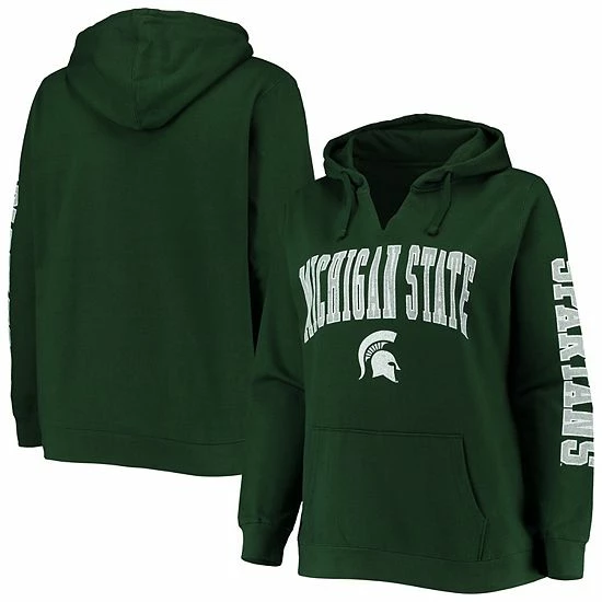 Coupon ๐ Unbranded ๐ฉ Women's Green Michigan State Spartans Plus Size Arch Logo Campus 2-Hit V-Neck Pullover Hoodie ๐ - Image 2