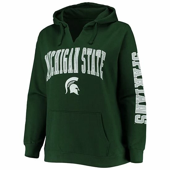 Coupon ๐ Unbranded ๐ฉ Women's Green Michigan State Spartans Plus Size Arch Logo Campus 2-Hit V-Neck Pullover Hoodie ๐ - Image 3