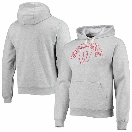 Budget ๐ Unbranded Men's League Collegiate Wear Heathered Gray Wisconsin Badgers Seal Neuvo Essential Fleece Pullover Hoodie โจ