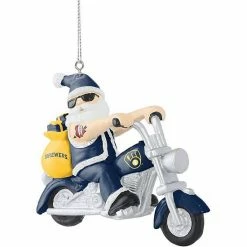 New 🔥 Unbranded FOCO Milwaukee Brewers Santa On A Motorcycle Ornament ⌛
