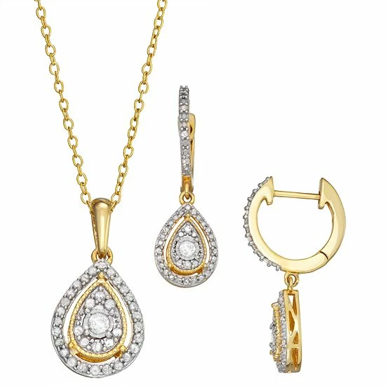 Deals 💯 Unbranded Sterling Silver 1/2 Carat T.W. Diamond Teardrop Pendant & Drop Earring Set 🎉