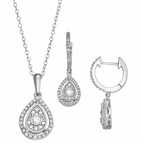 Deals 💯 Unbranded Sterling Silver 1/2 Carat T.W. Diamond Teardrop Pendant & Drop Earring Set 🎉 - Image 3