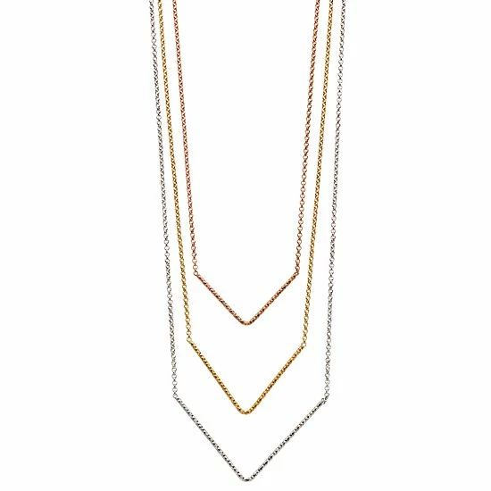 Best Sale ⭐ Unbranded Tri-Tone Sterling Silver Graduated Triple V Necklace 🌟
