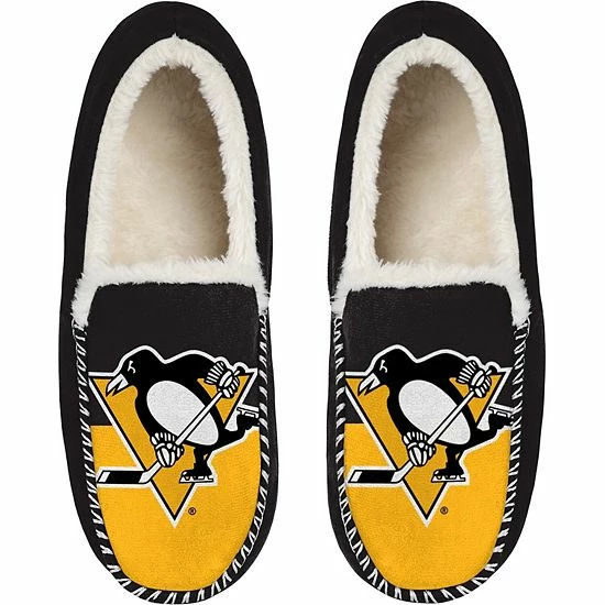 Discount 🌟 Unbranded Men's FOCO Pittsburgh Penguins Colorblock Moccasin Slippers 🎉