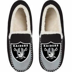 Promo 🔔 Unbranded Men's FOCO Las Vegas Raiders Colorblock Moccasin Slippers 🧨