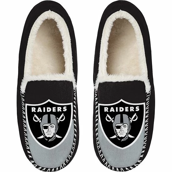 Promo ๐ Unbranded Men's FOCO Las Vegas Raiders Colorblock Moccasin Slippers ๐งจ - Image 2