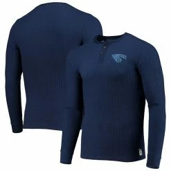 Best Pirce 👏 Unbranded Men's Junk Food Navy Tennessee Titans Thermal Henley Long Sleeve T-Shirt 😀