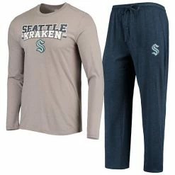 Best Sale 🧨 Unbranded Men's Concepts Sport Gray/Deep Sea Blue Seattle Kraken Meter Long Sleeve T-Shirt & Pants Set ⌛