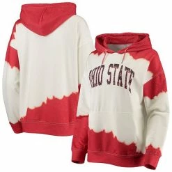 Hot Sale 🛒 Unbranded 👩 Women's Gameday Couture White/Scarlet Ohio State Buckeyes For The Fun Double Dip-Dyed Pullover Hoodie ✨