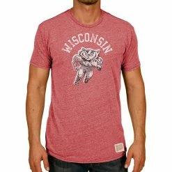 Hot Sale 🎁 Unbranded Men's Original Retro Brand Heather Red Wisconsin Badgers Vintage Football Bucky Tri-Blend T-Shirt 🔥