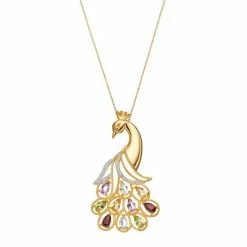 Top 10 🎉 Unbranded 18k Gold Over Silver Gemstone & 1/10 Carat T.W. Diamond Peacock Pendant ⭐