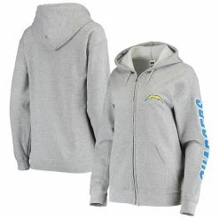 Hot Sale 😍 Unbranded 👩 Women's Junk Food Gray Los Angeles Chargers Fleece Full-Zip Hoodie ⭐