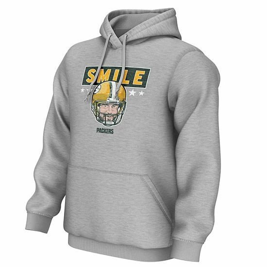Budget ๐ Unbranded Men's Aaron Rodgers Gray Green Bay Packers Smile Pullover Hoodie โ๏ธ