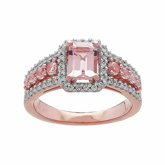 New ✔️ Unbranded 14k Rose Gold Over Silver Simulated Morganite & Cubic Zirconia Ring 💯