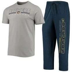 Cheap ✨ Unbranded Men's Concepts Sport Navy/Gray Milwaukee Brewers Meter T-Shirt And Pants Sleep Set 🛒