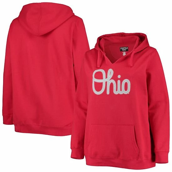 Promo 💯 Unbranded 👩 Women's Scarlet Ohio State Buckeyes Plus Size Notch Neck Team Pullover Hoodie 🛒