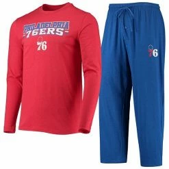 Best Sale 🔥 Unbranded Men's Concepts Sport Royal/Red Philadelphia 76ers Long Sleeve T-Shirt & Pants Sleep Set 🥰
