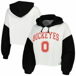 New 🎁 Unbranded 👩 Women's Gameday Couture White/Black Ohio State Buckeyes Good Time Color Block Cropped Hoodie 🔥