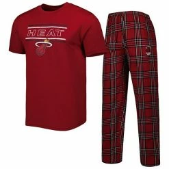 Promo 😀 Unbranded Men's Concepts Sport Red/Black Miami Heat Badge T-Shirt & Pajama Pants Sleep Set 🛒