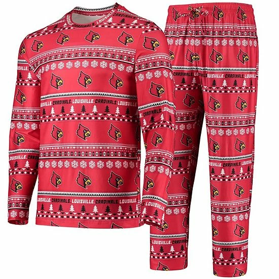 Brand new ๐ Unbranded Men's Concepts Sport Red Louisville Cardinals Ugly Sweater Long Sleeve T-Shirt And Pants Sleep Set โจ