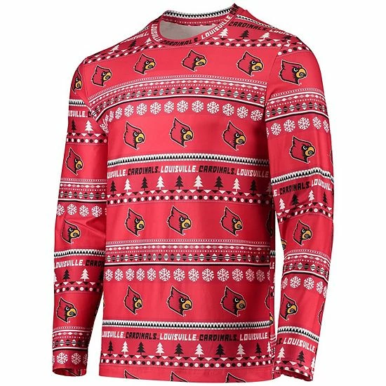 Brand new ๐ Unbranded Men's Concepts Sport Red Louisville Cardinals Ugly Sweater Long Sleeve T-Shirt And Pants Sleep Set โจ - Image 3