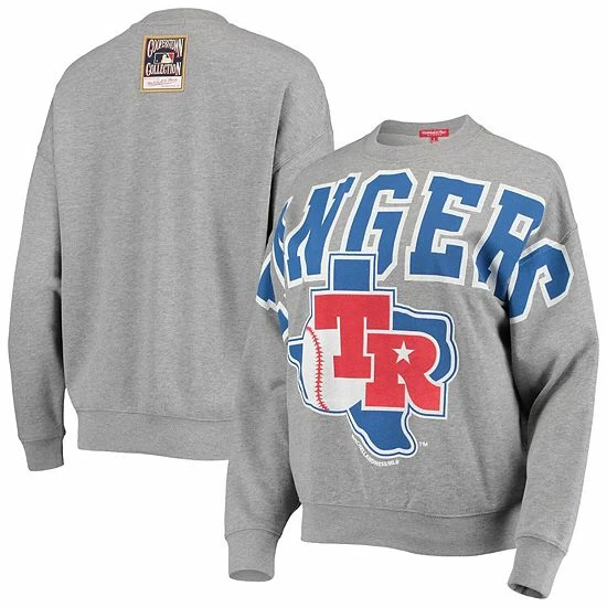 Outlet 🥰 Unbranded 👩 Women's Mitchell & Ness Heathered Gray Texas Rangers Cooperstown Collection Logo Lightweight Pullover Sweatshirt 🥰 - Image 2
