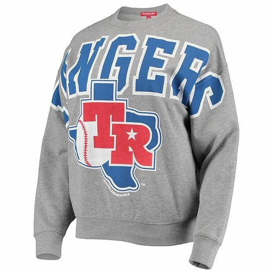 Outlet 🥰 Unbranded 👩 Women's Mitchell & Ness Heathered Gray Texas Rangers Cooperstown Collection Logo Lightweight Pullover Sweatshirt 🥰 - Image 3