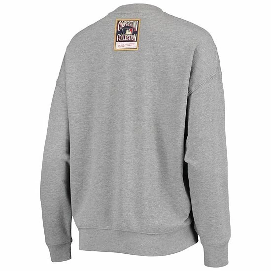 Outlet 🥰 Unbranded 👩 Women's Mitchell & Ness Heathered Gray Texas Rangers Cooperstown Collection Logo Lightweight Pullover Sweatshirt 🥰 - Image 4