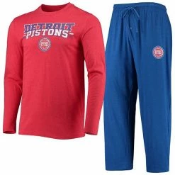 Buy 😀 Unbranded Men's Concepts Sport Blue/Red Detroit Pistons Long Sleeve T-Shirt & Pants Sleep Set 👏