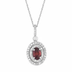 Top 10 🥰 Unbranded 10k White Gold Garnet & 1/4 Carat T.W. Diamond Oval Halo Pendant Necklace ⭐