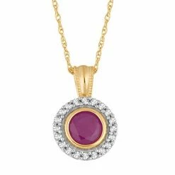 Wholesale 🛒 Unbranded 10k Gold Ruby & 1/8 Carat T.W. Diamond Halo Pendant Necklace 🌟