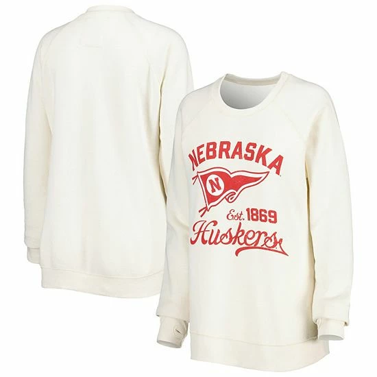 Cheapest ✔️ Unbranded 👩 Women's Pressbox Cream Nebraska Huskers Old Standard Pennant Knobi Raglan Pullover Sweatshirt 👍 - Image 2