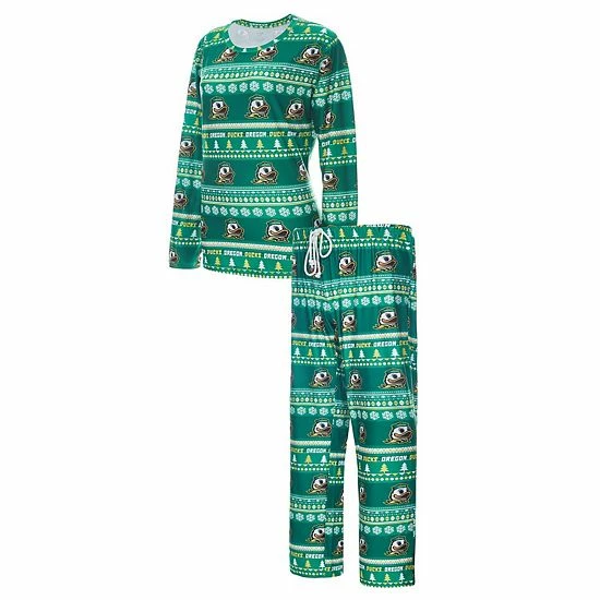 Promo 😍 Unbranded 👩 Women's Concepts Sport Green Oregon Ducks Holiday Long Sleeve T-Shirt And Pants Sleep Set ✨