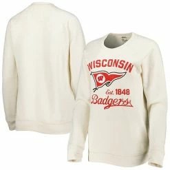 Wholesale 🎁 Unbranded 👩 Women's Pressbox Cream Wisconsin Badgers Old Standard Pennant Knobi Raglan Pullover Sweatshirt 🛒