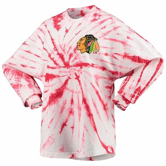 New ๐ Unbranded ๐ฉ Women's Red Chicago Blackhawks Spiral Tie-Dye Long Sleeve T-Shirt ๐ - Image 2